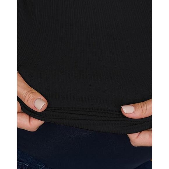 New Medium Black Long Sleeve, Ribbed, Crew Neck, Rounded Hem Maternity Shirt - Picture 4 of 6